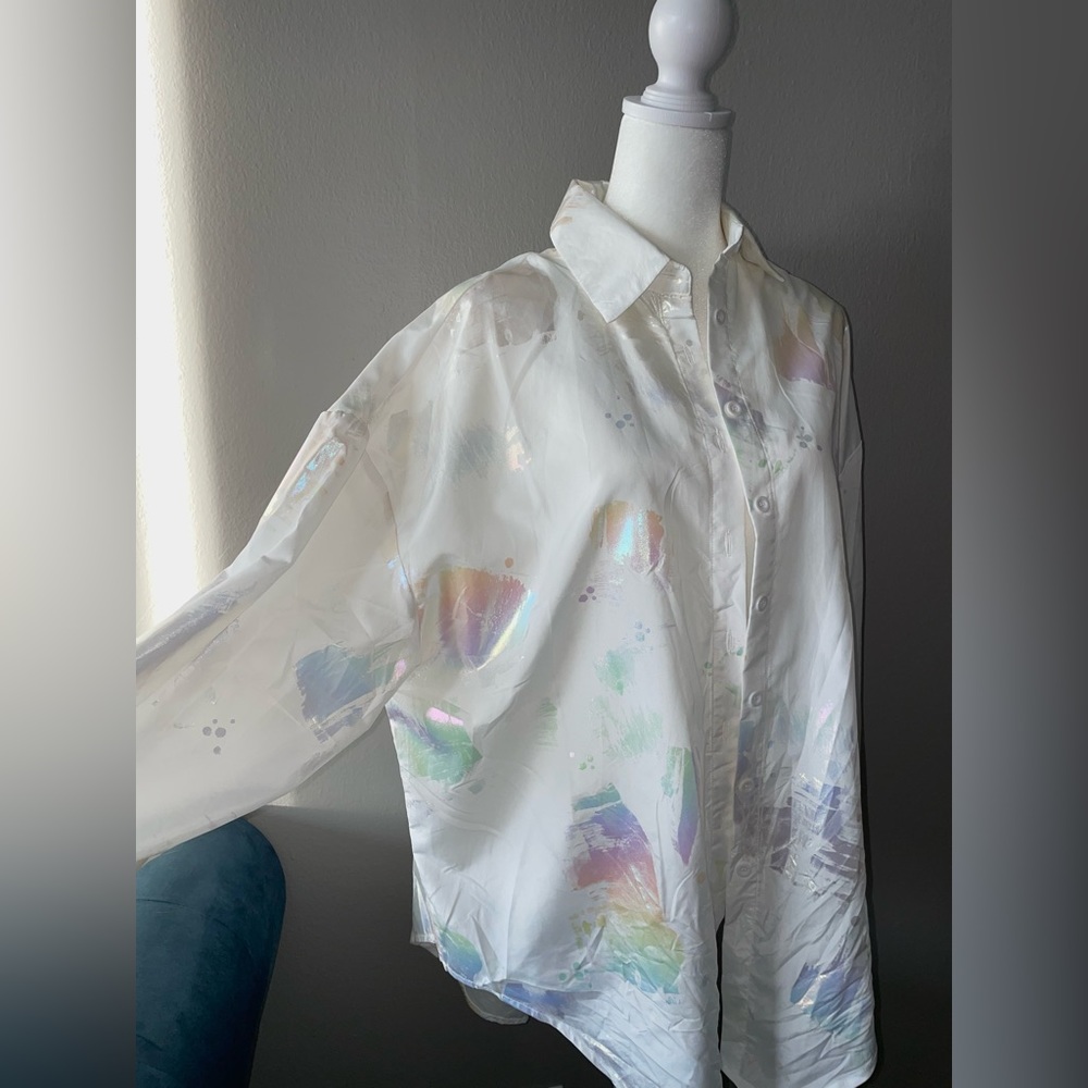 Solid Color Drop Shoulder Shirt - image 2